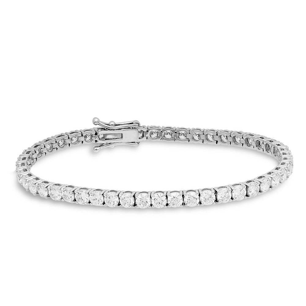 Exquisitely Crafted High-Quality Solid 18K White Gold Bracelet Featuring a Continuous Row of Authentic Diamonds