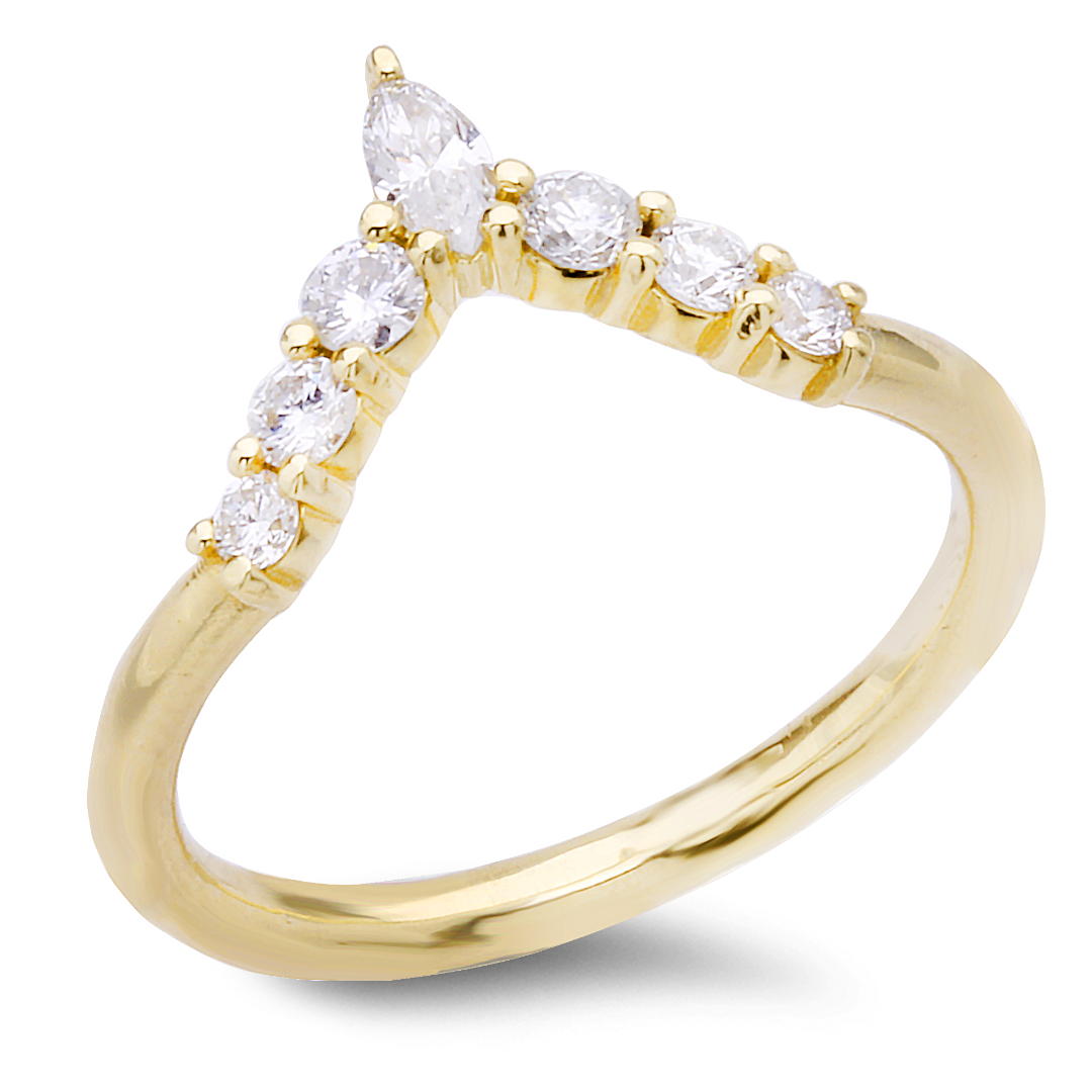 V-shaped diamond band in 18K gold