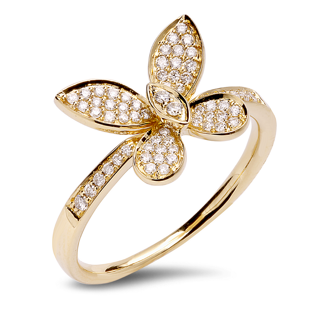 18K yellow butterfly gold diamond ring - SKU#: 31956