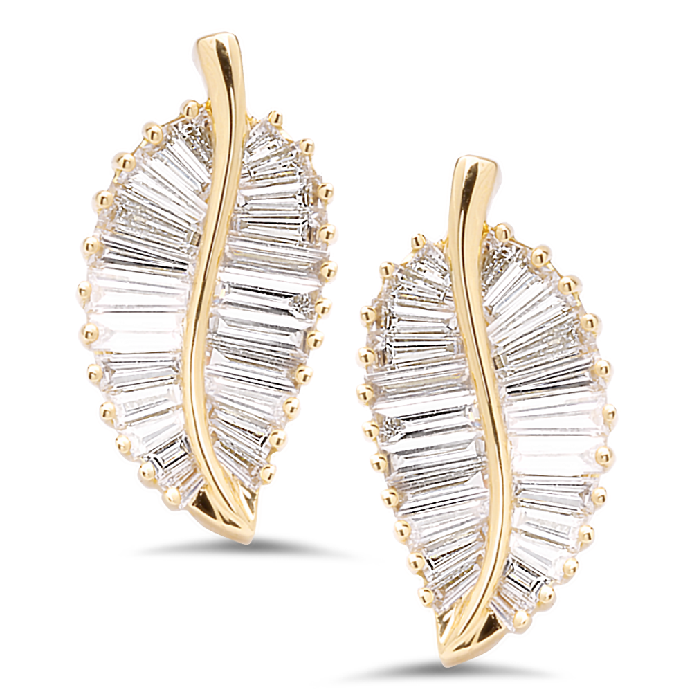 18K yellow gold leaf earrings - SKU#: 31972