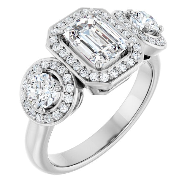 14K White 7x5 mm Emerald 3/4 CTW Natural Diamond Semi-Set Engagement Ring