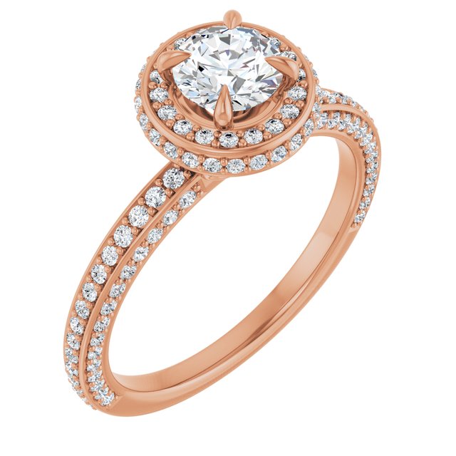 14K Rose 5.2 mm Round 1/2 CTW Natural Diamond Semi-Set Engagement Ring