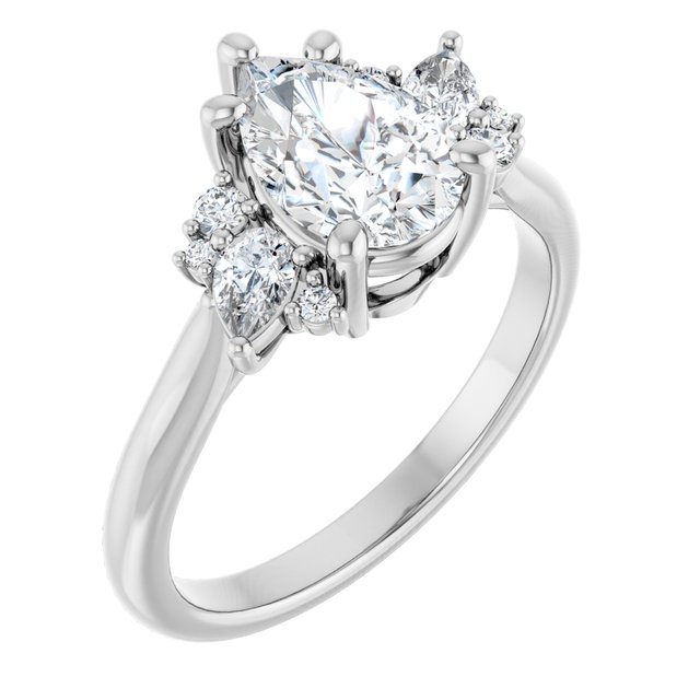 Platinum 9x6 mm Pear 1/4 CTW Natural Diamond Semi-Set Engagement Ring