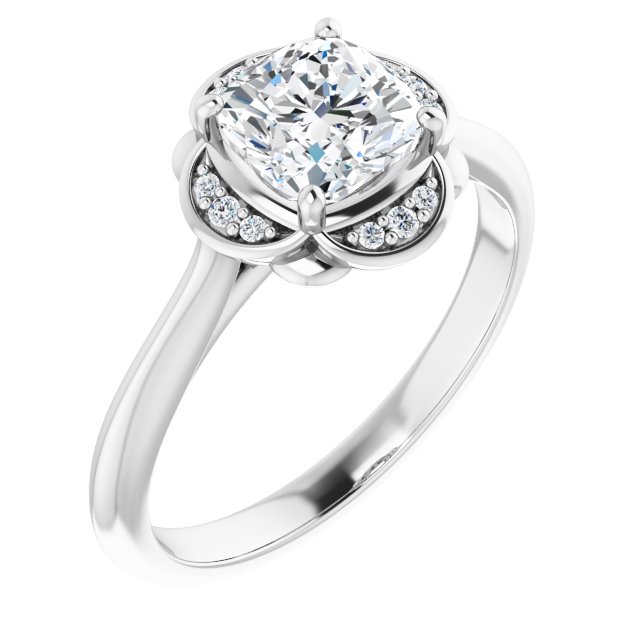 14K White 6x6 mm Cushion .04 CTW Natural Diamond Semi-Set Engagement Ring