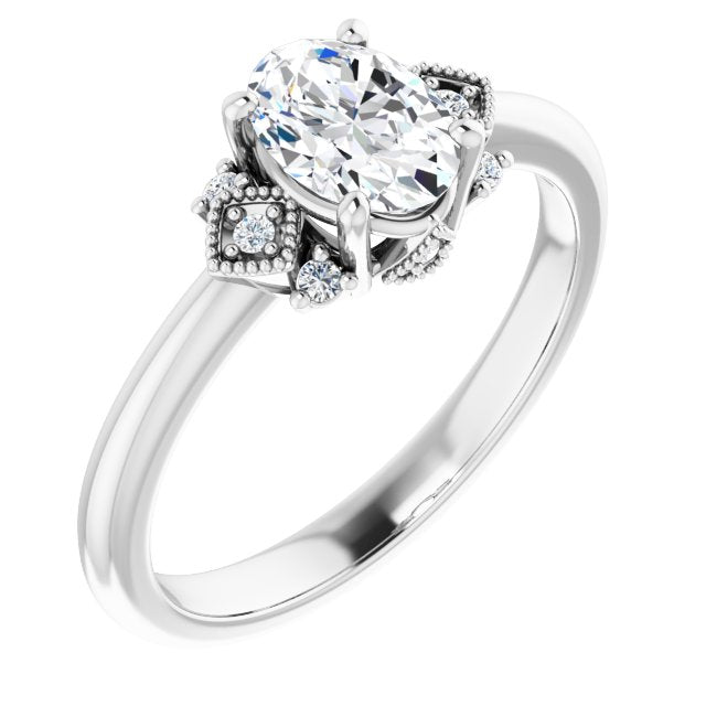 Platinum 7x5 mm Oval 0.045 CTW Diamond Semi-Set Engagement Ring