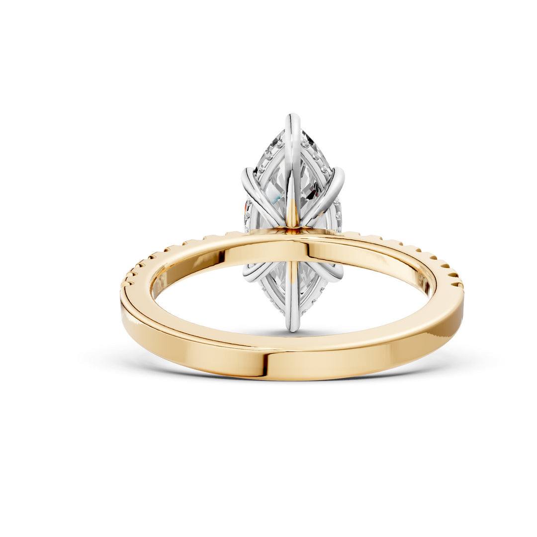 A dazzling hidden halo setting crafted in 18K white gold, boasting 0.25 carats of perfectly set round diamonds.