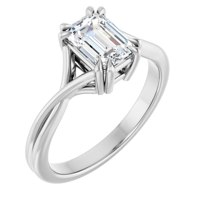18K White 7x5 mm Emerald Solitaire Engagement Ring Mounting