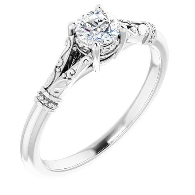 14K White 4.4 mm Round Solitaire Engagement Ring Mounting