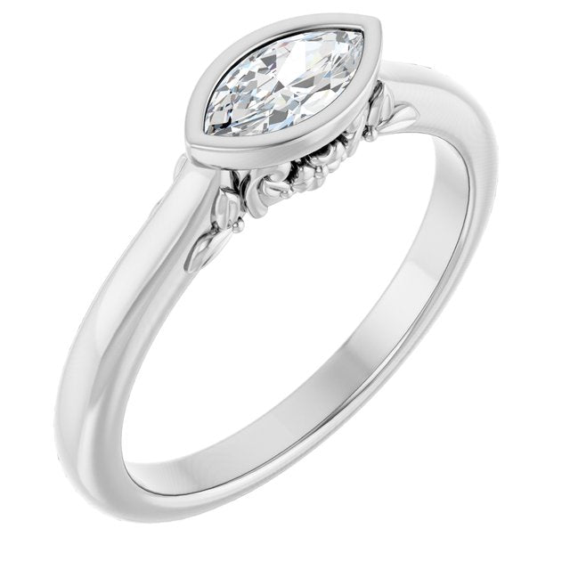 14K White 7x3.5 mm Marquise Solitaire Engagement Ring Mounting