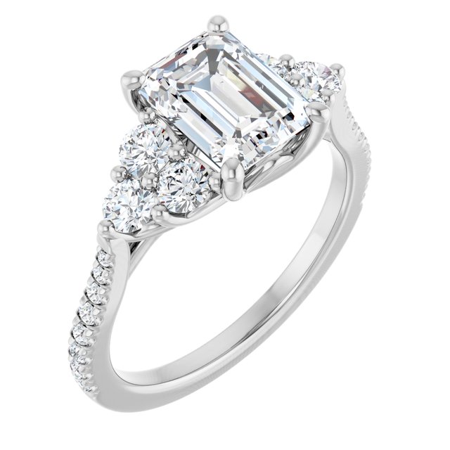 14K White 8x6 mm Emerald 1/2 CTW Natural Diamond Semi-Set French-Set Engagement Ring