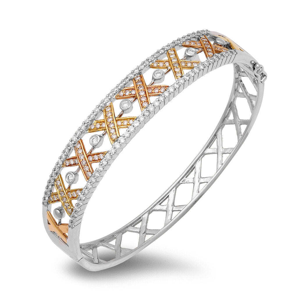 18K tri-tone gold diamond bangle - SKU#: 16357