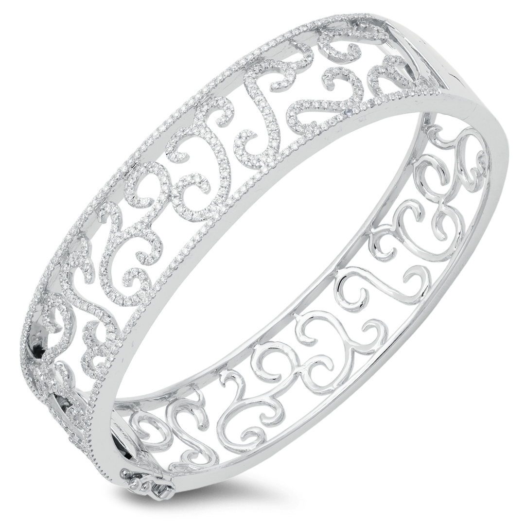 Exquisite 18K White Gold Lacey Diamond Bangle #21887