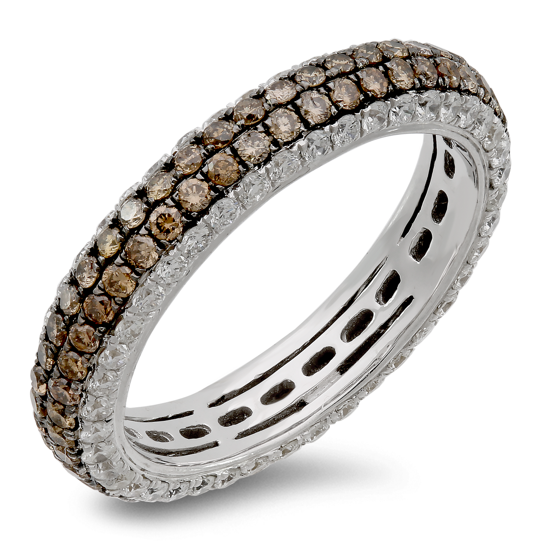 Eternity band of white and champagne diamonds in 18 karat gold