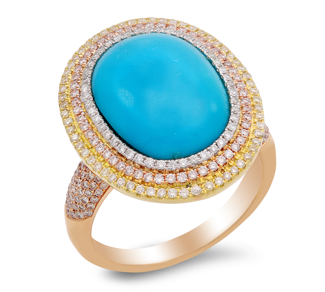 Diamond and turquoise ring in 18K two tone gold