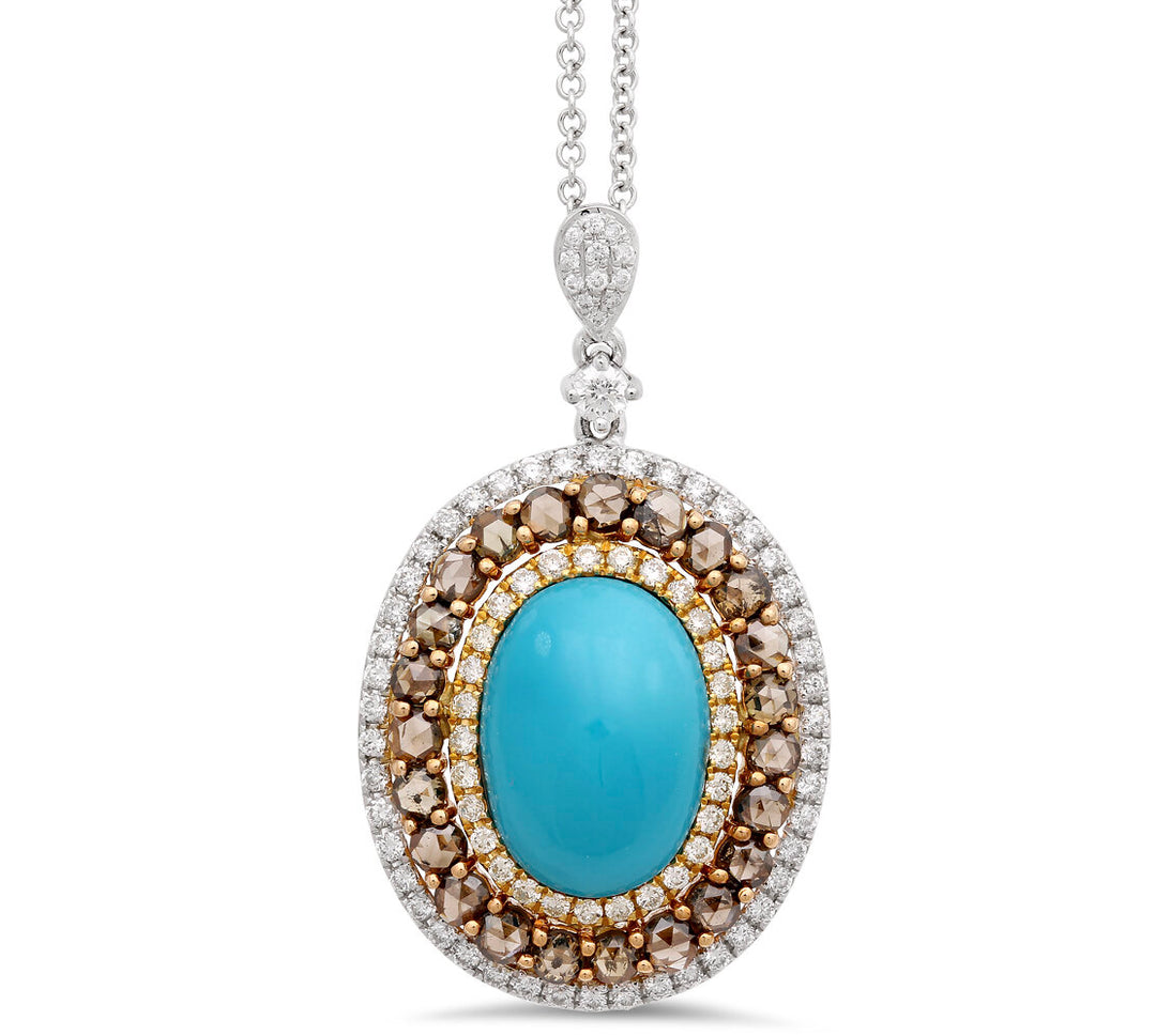 Diamond and turquoise pendant in 18K gold - SKU# 22380