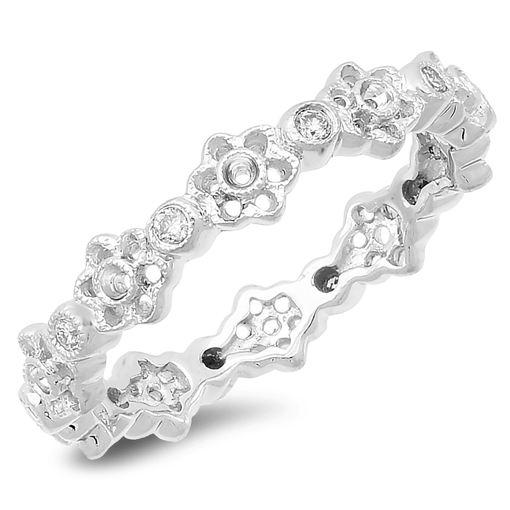 18K white gold fleur-de-lys diamond wedding band