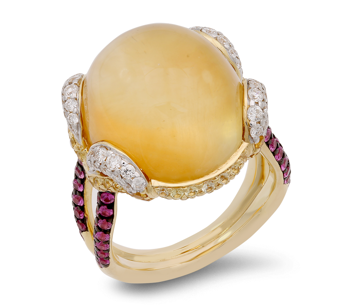 A sparkling symphony of diamonds, sapphires, and citrine, set in luxurious 18K gold