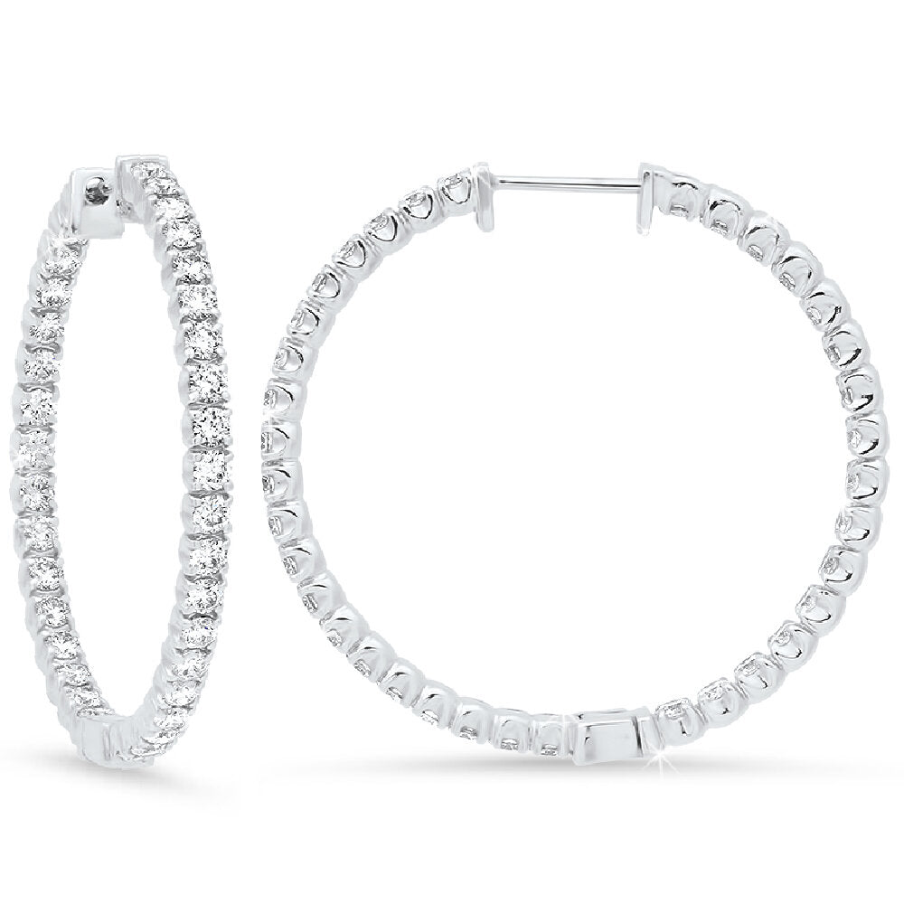 18K white gold diamond hoop earrings - SKU#: 23518