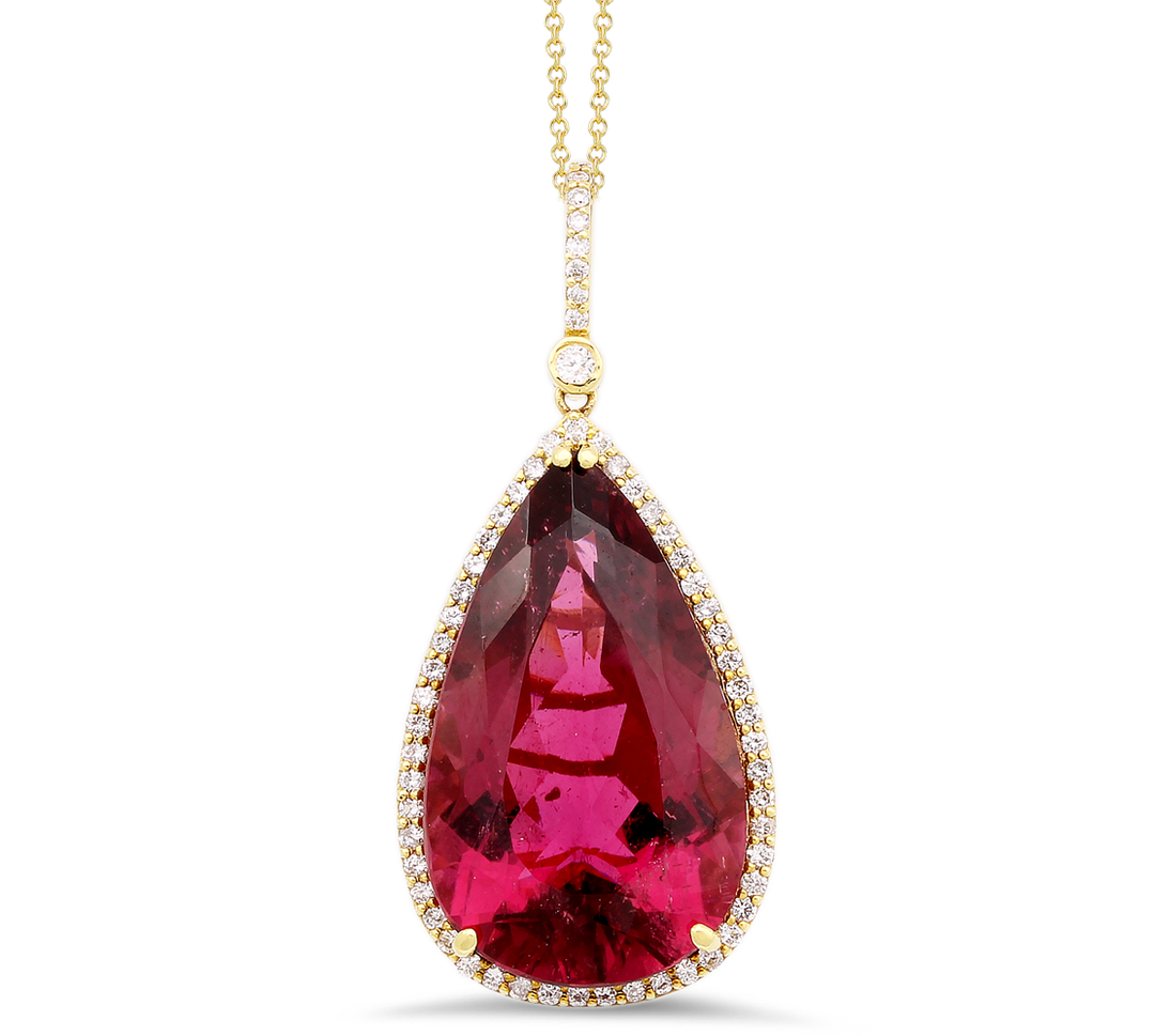 Diamond and rubellite pendant in 18K gold - SKU# 23686