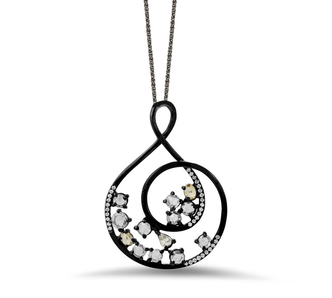 18K white gold black rhodium coated diamond pendant - SKU#: 24094