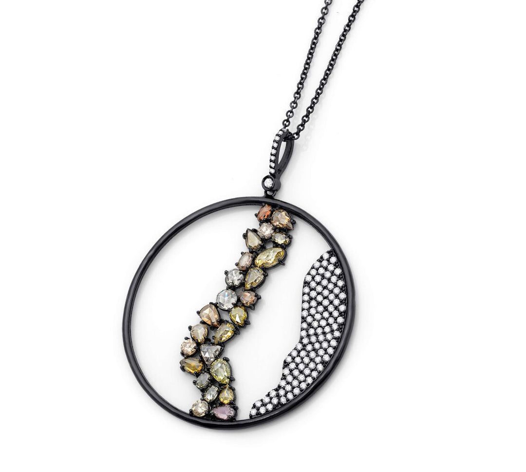18K white gold black rhodium diamond pendant - SKU#: 24197
