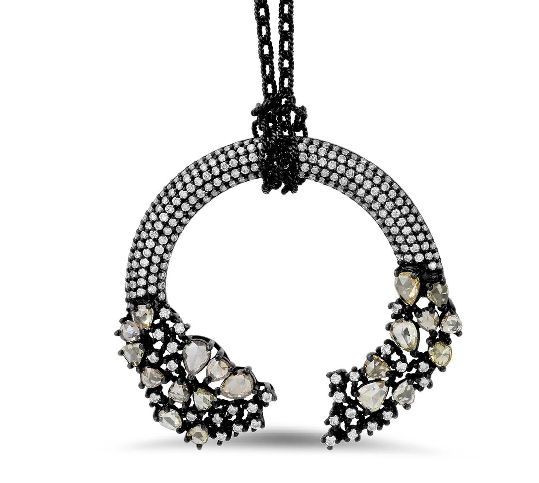 18K white gold black rhodium diamond pendant - SKU#: 24304