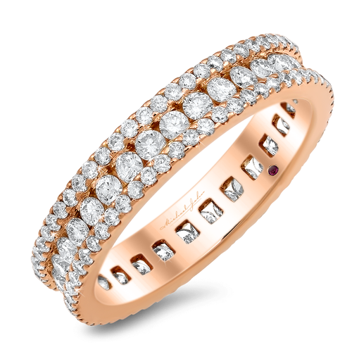 Three-row diamond eternity band in 18K gold