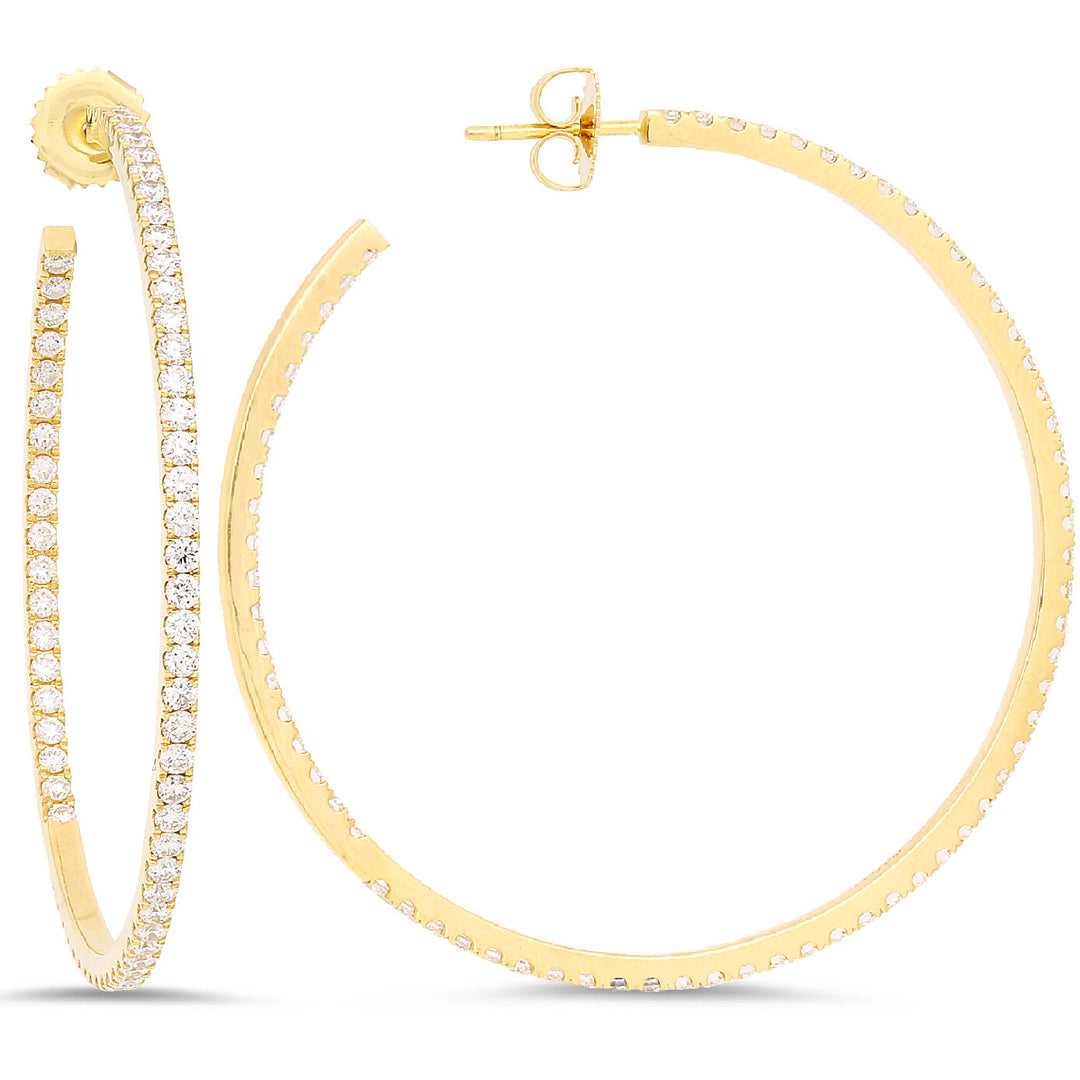18K yellow gold diamond hoop earrings - SKU#: 26831