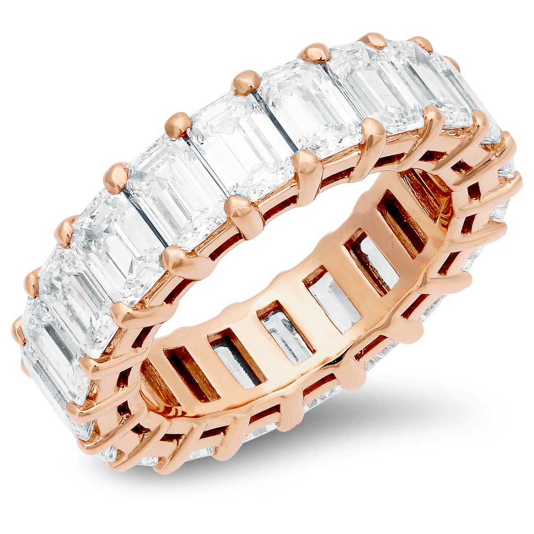 18K rose gold emerald cut diamond band