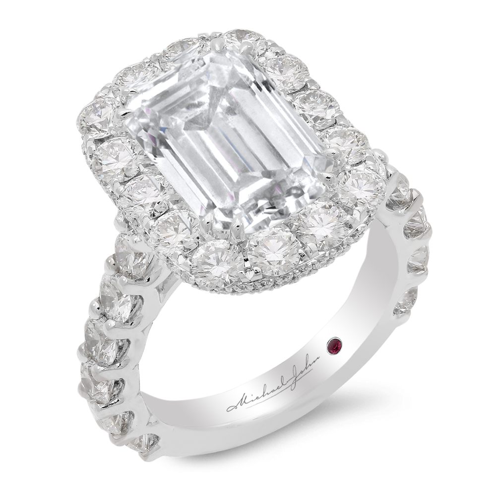 Diamond engagement ring with a total of 3.00 carat round brilliant cut diamonds set in an 18K white gold setting