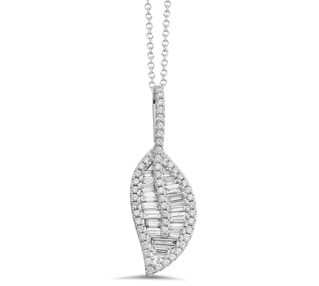 Leaf-Inspired Diamond Pendant in 18K White Gold