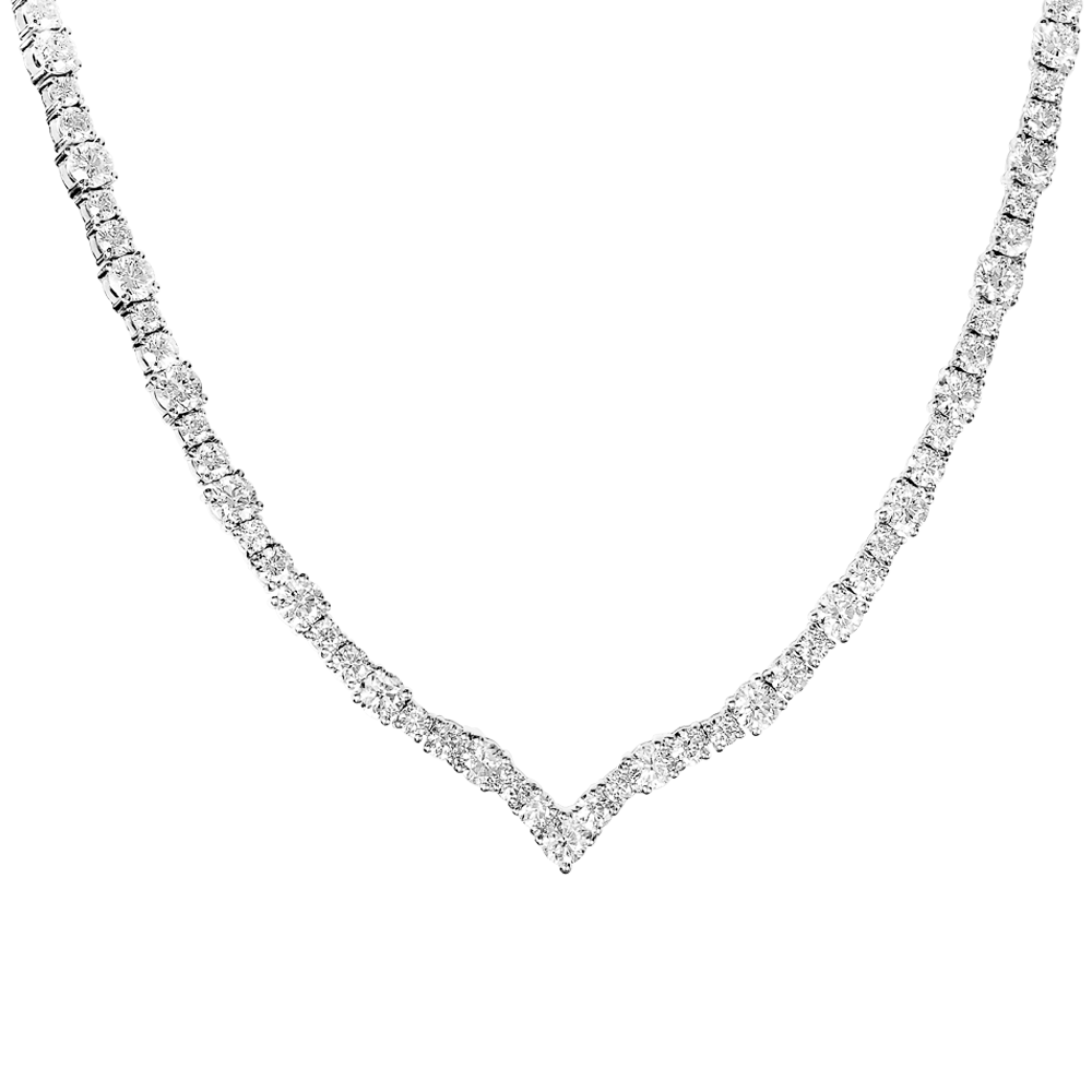 V-Shaped diamond tennis necklace in 18K gold - SKU#: 30963