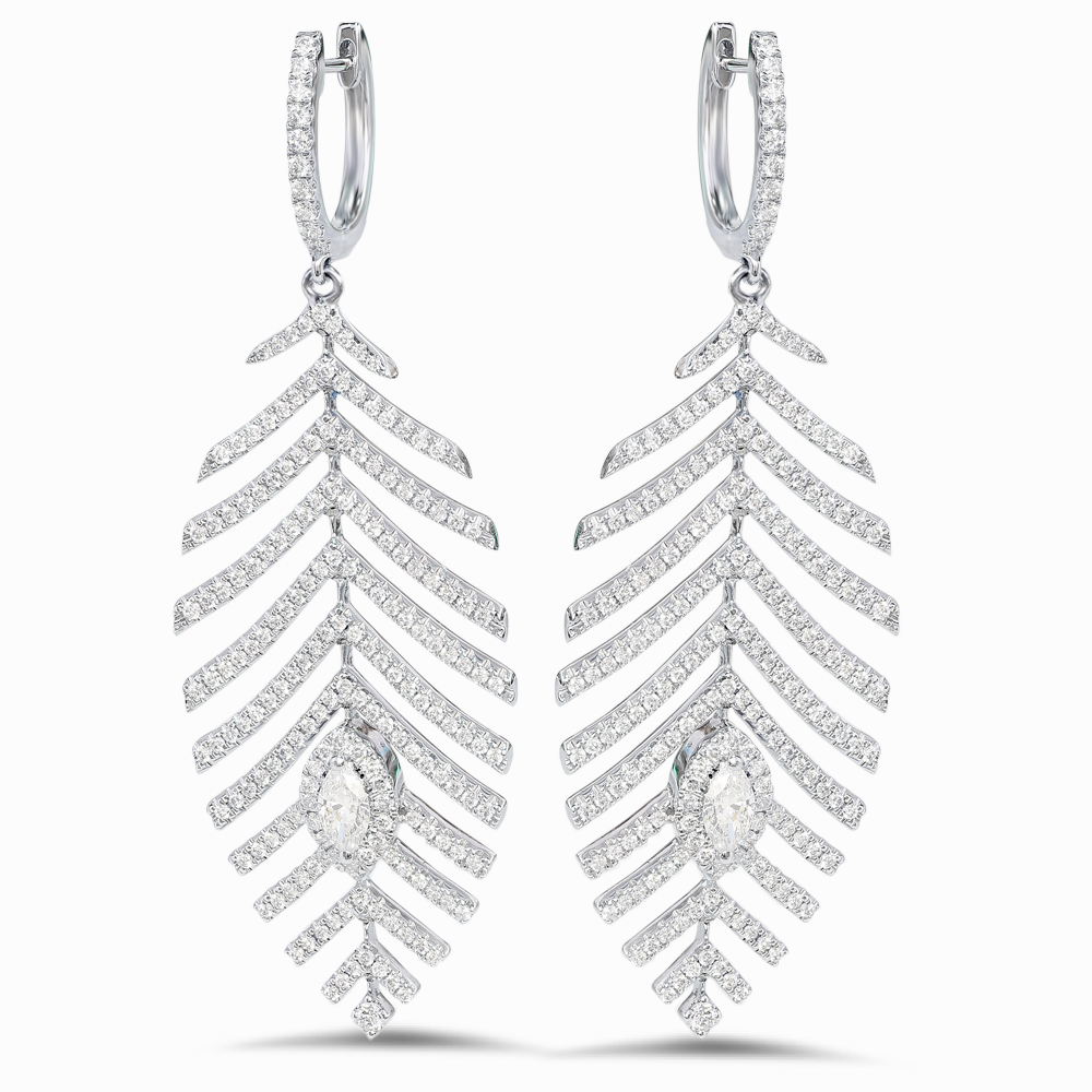 18K gold diamond leaf earrings - SKU#: 31209