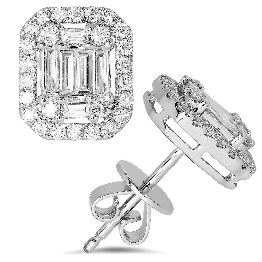 18K white gold stud earrings illusion setting - SKU#: 31224