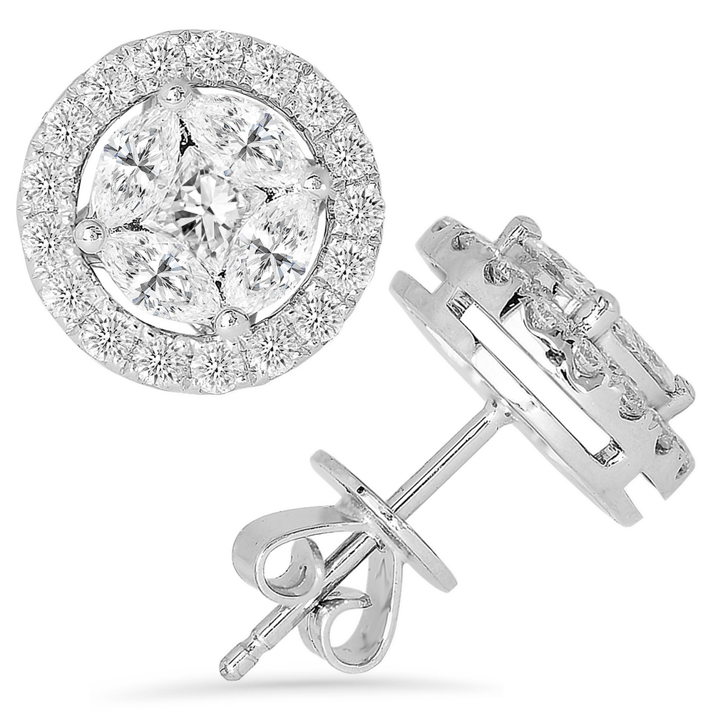 18K white gold stud earrings illusion setting - SKU#: 31227