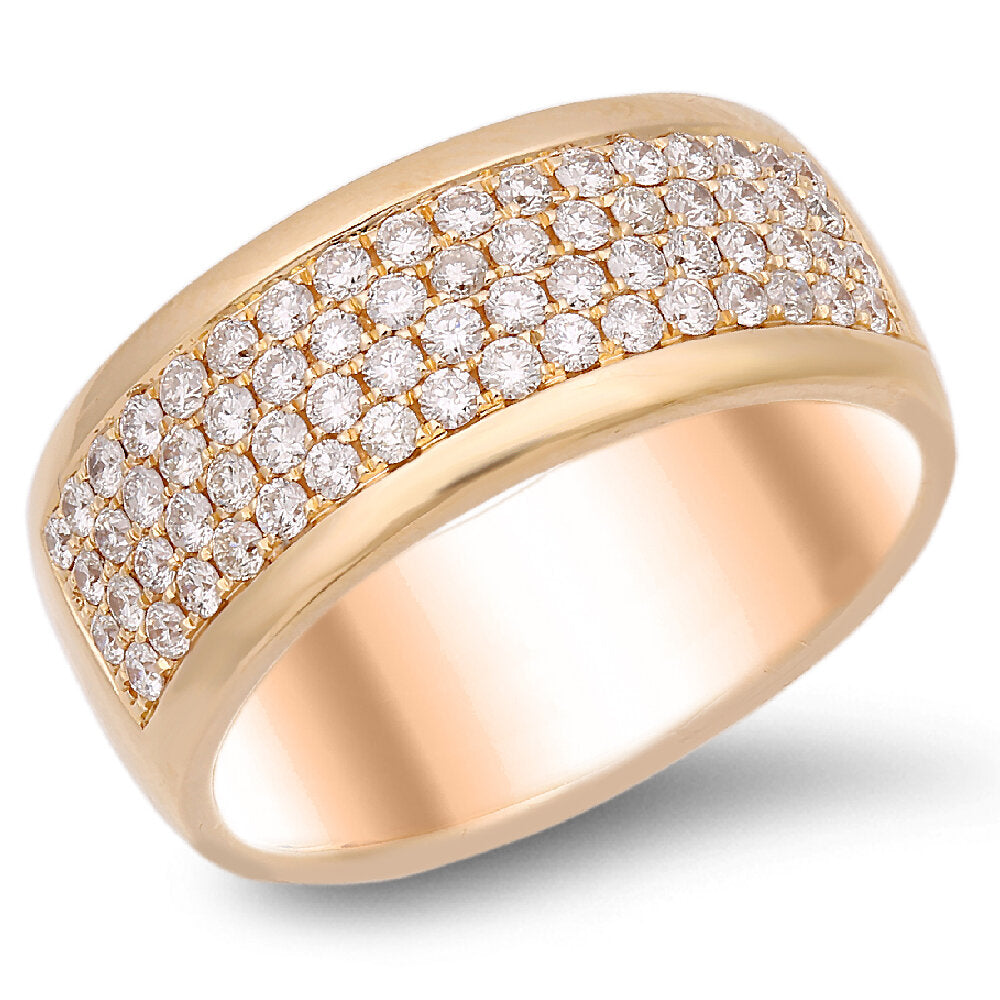 18K gold diamond band with four-rows of round cut diamonds