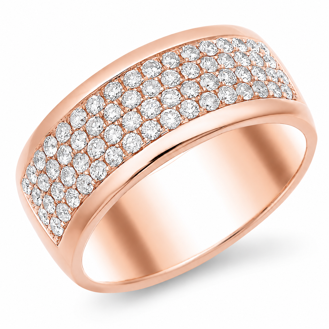 18K gold diamond band with four-rows of round cut diamonds