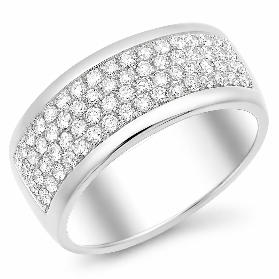 18K gold diamond band with four-rows of round cut diamonds