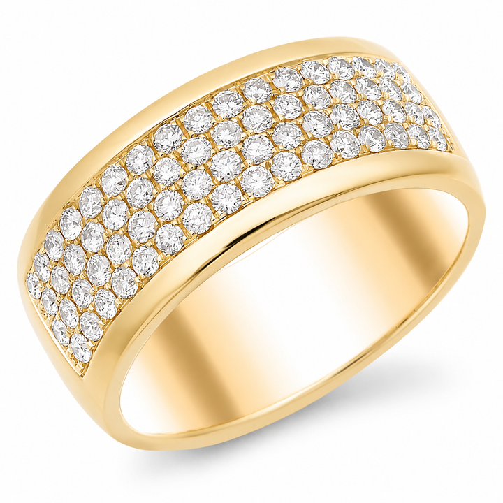 18K gold diamond band with four-rows of round cut diamonds