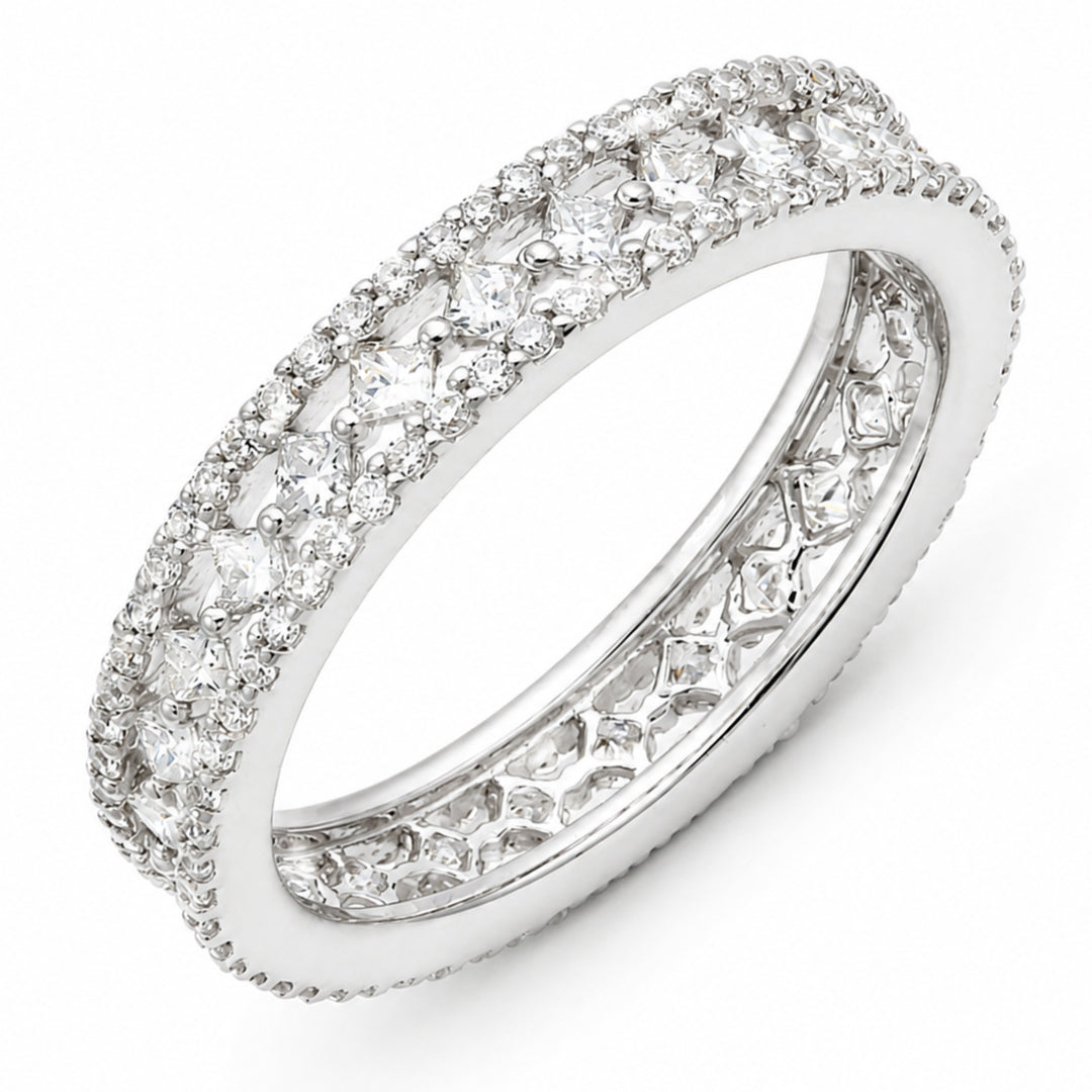 18K gold round and princess cut diamond eternity band