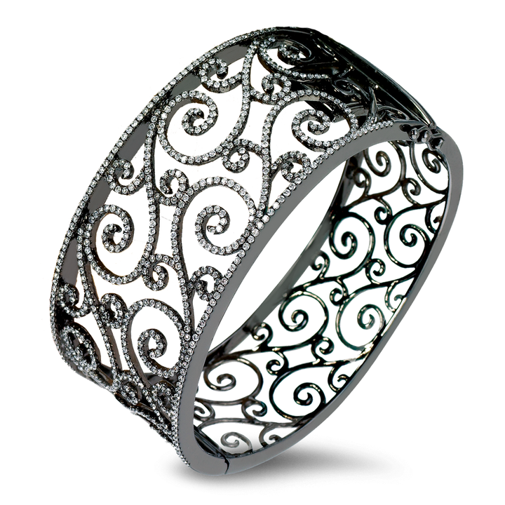 Delicate 18K gold lacey diamond bangle