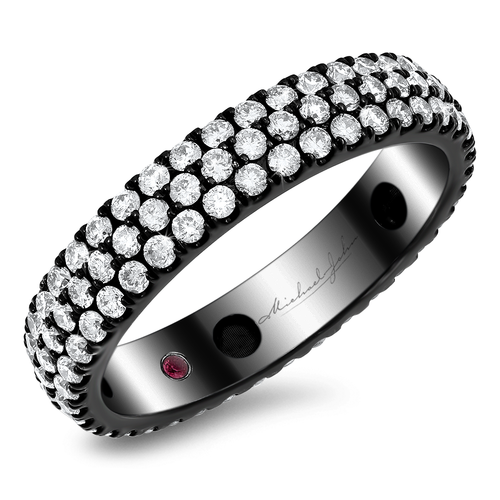 18K black rhodium gold eternity band with three rows of small diamonds