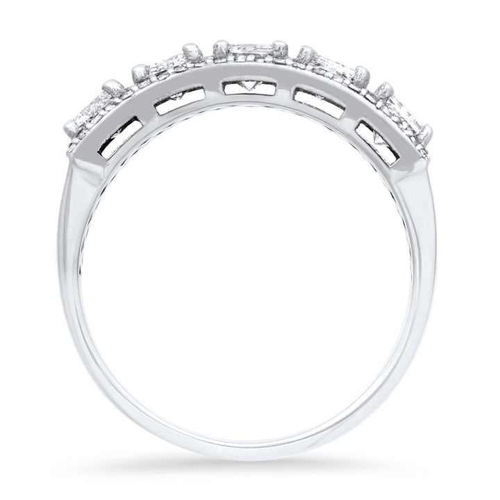 18K white gold emerald and round cut diamond wedding band