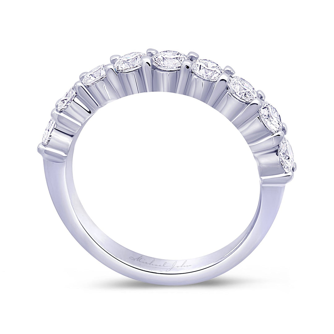 18K gold half-way diamond wedding band with round diamonds