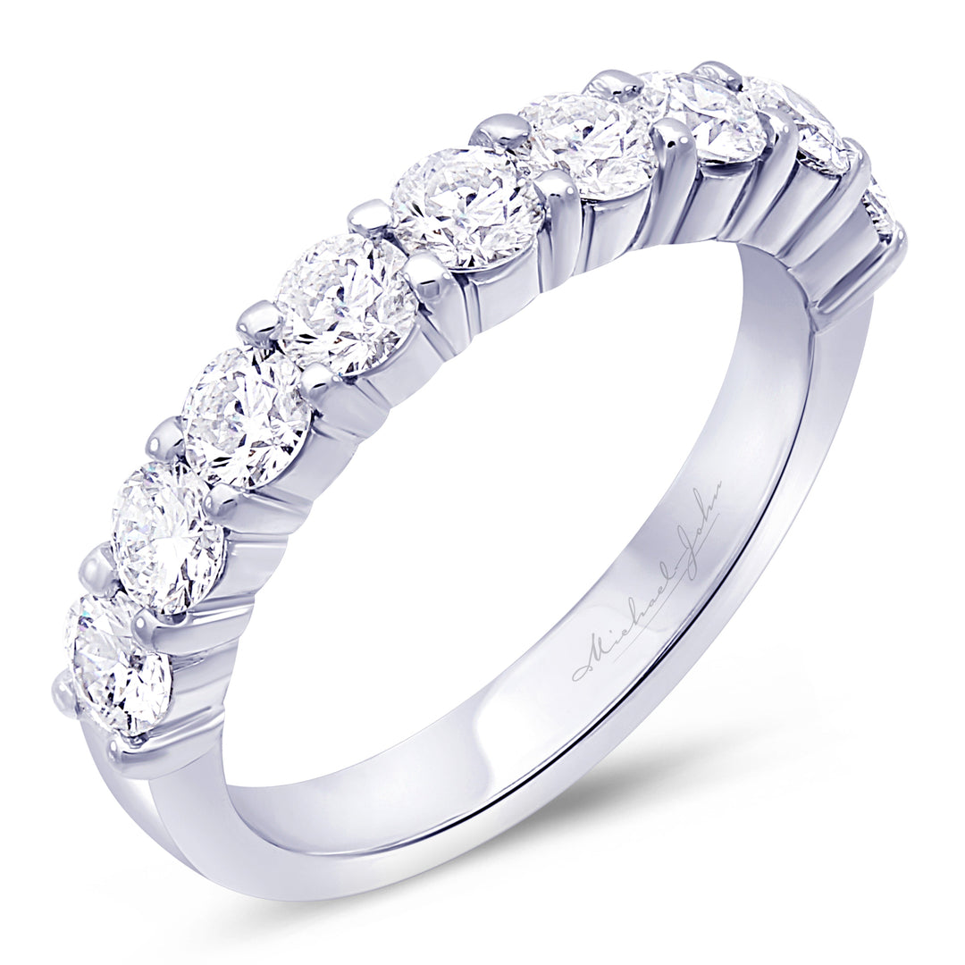 18K gold half-way diamond wedding band with round diamonds