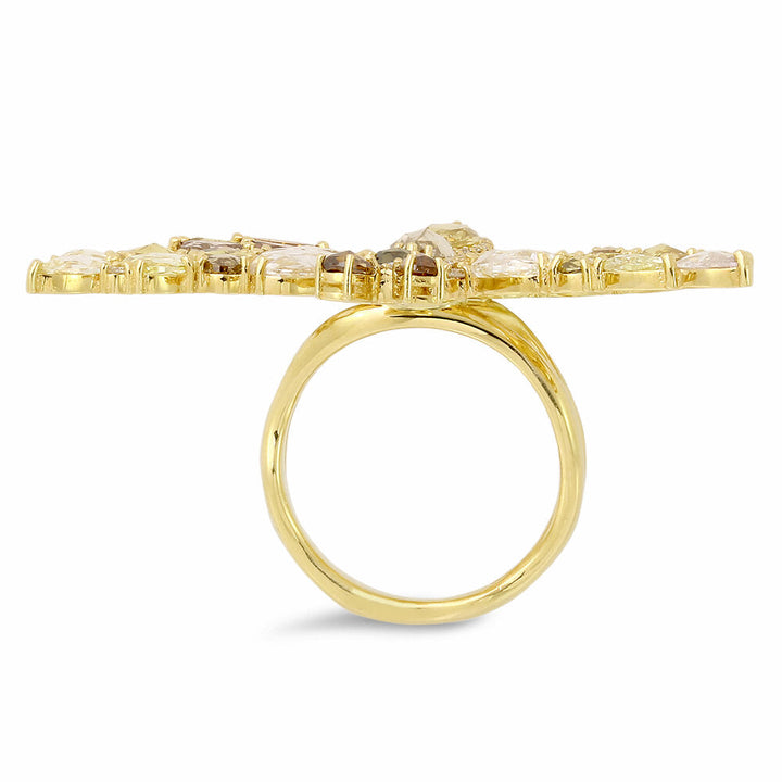 18K yellow gold butterfly diamond ring - SKU#: 26673