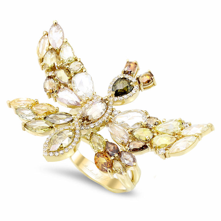 18K yellow gold butterfly diamond ring - SKU#: 26673