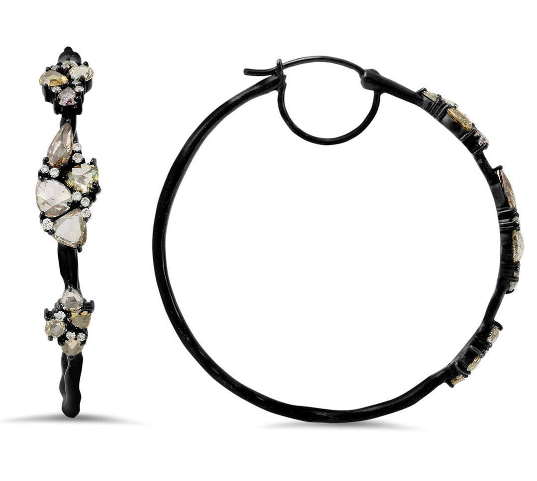 18K white gold black rhoduim diamond hoop earrings - SKU#: 26907