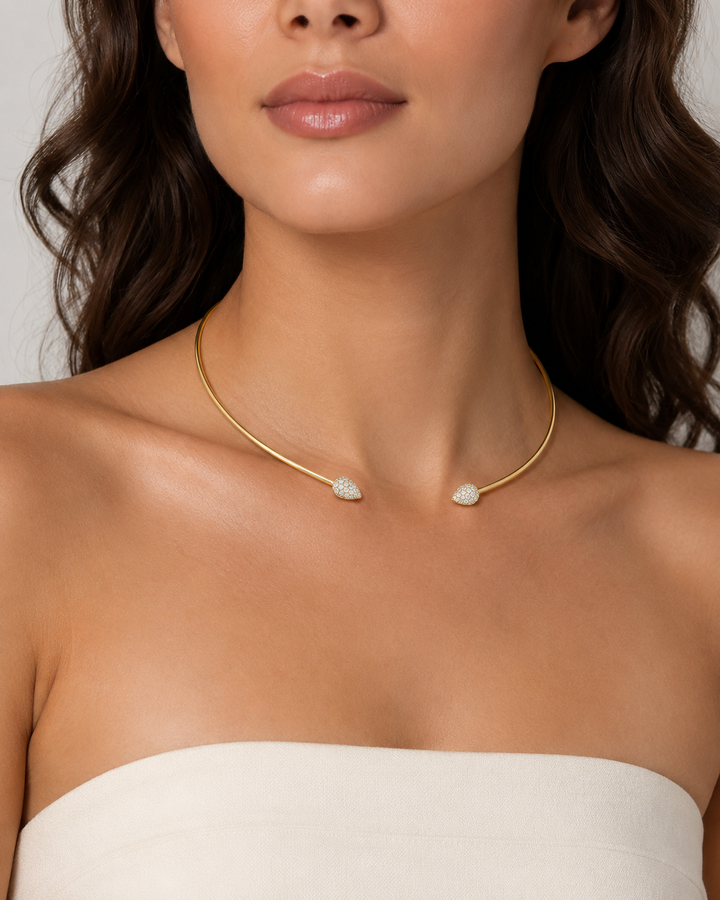 18K Gold Pear-Shaped Pavé Diamond Open Choker Necklace