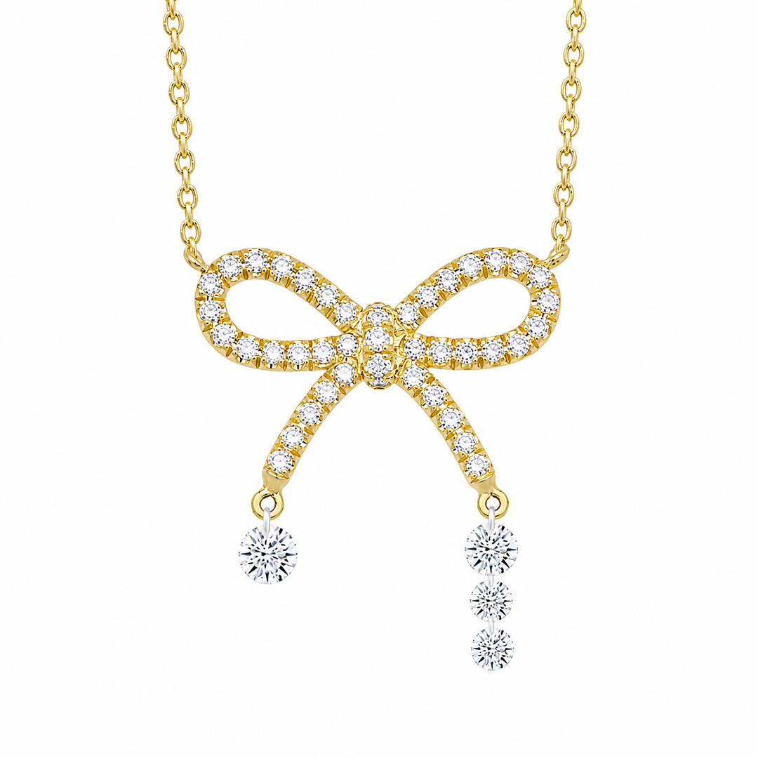 18K Gold Diamond Bow Pendant Necklace